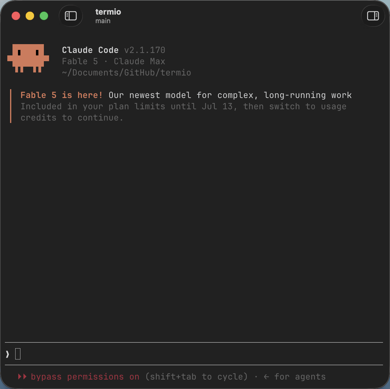 Claude Code running in Termio